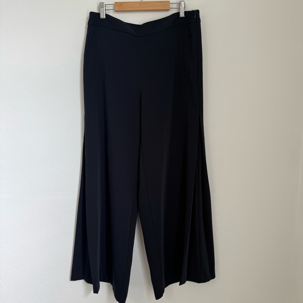 ZARA Navy Wide Leg High Rise Pleated Side Pull On Pants Size M